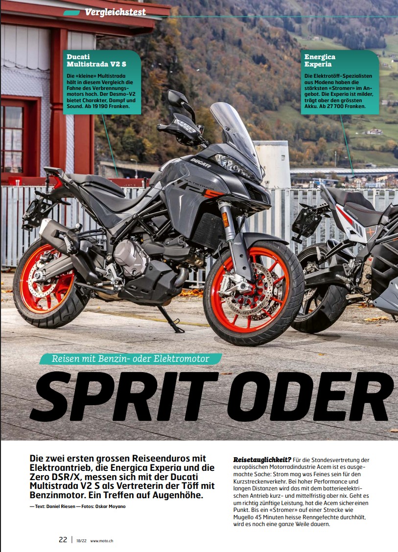 Vergleichstest Ducati Multistrada V2 S Energica Experia und Zero DSR X