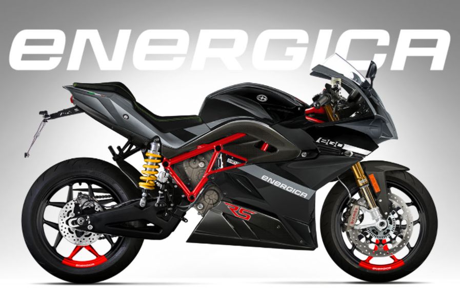 Energica Ego RS Metal Black Oehlins Alufelgen mit rotem Dekor